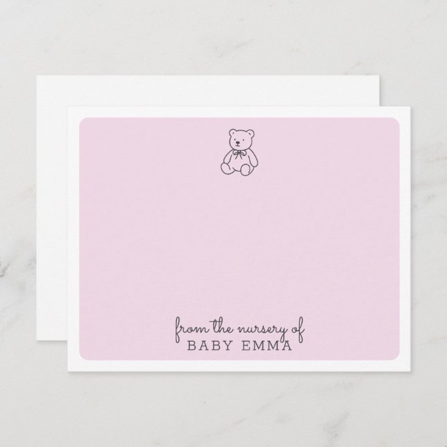 Oso de peluche, rosa del vivero de la tarjeta (Anverso / Reverso)
