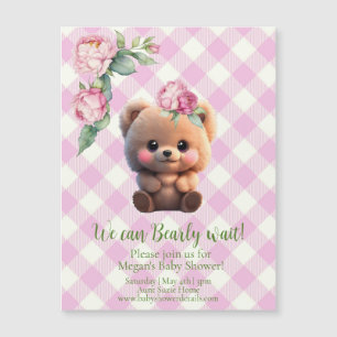 Oso de peluche rosa gingham floral Baby Shower