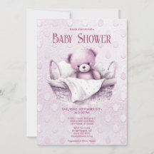 Oso de peluche rosado en la invitación de Baby Sho