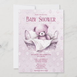 Oso de peluche rosado en la invitación de Baby Sho