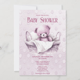 Oso de peluche rosado en la invitación de Baby Sho