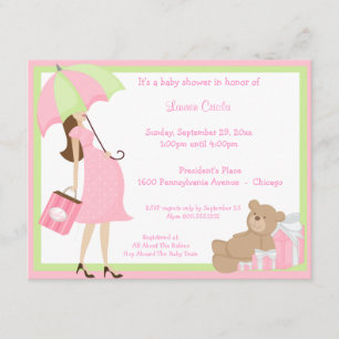 Oso de peluche Shoping e invitación rosada de Baby