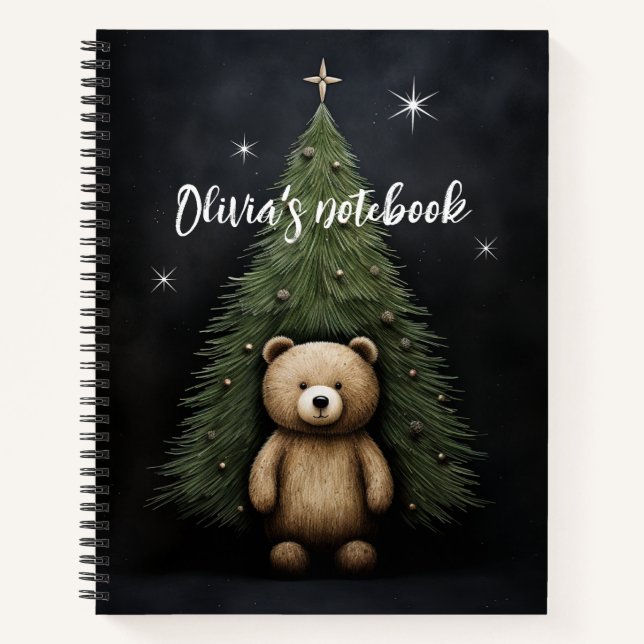 Oso de peluche y cuaderno de árbol de Navidad (Anverso)