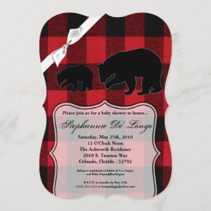 Oso de plástico rojo de búfalo de invitación Baby 