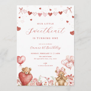 Oso de San Valentín Invitación de Cumpleaños Peque