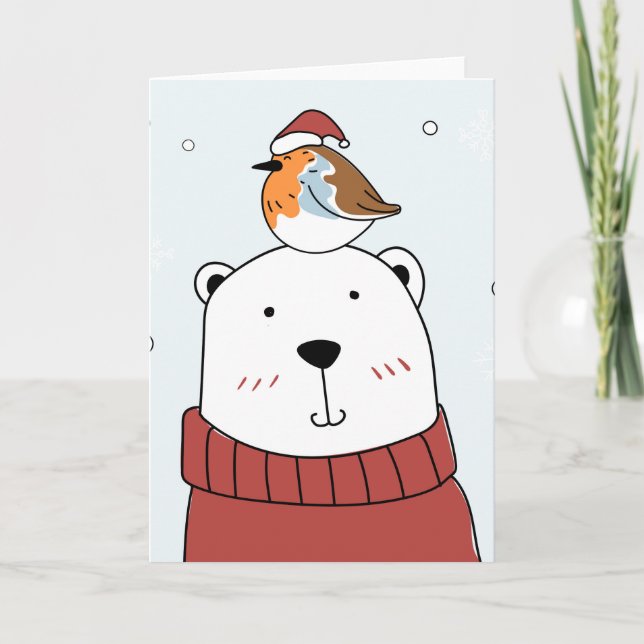 OSO DE TARJETA DE NAVIDADES DE NIÑOS CON PÁJAROS (Anverso)