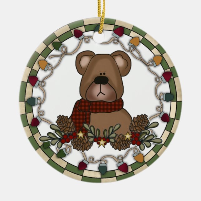Oso De Teddy Con Ornamento De Luces (Frente)