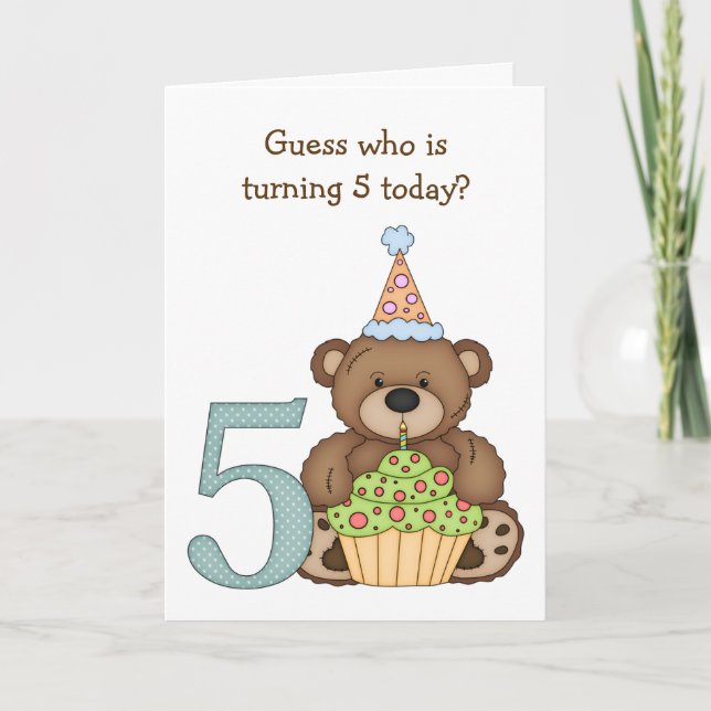 Oso de Teddy con Tarjeta de Quinto Cumpleaños para (Anverso)