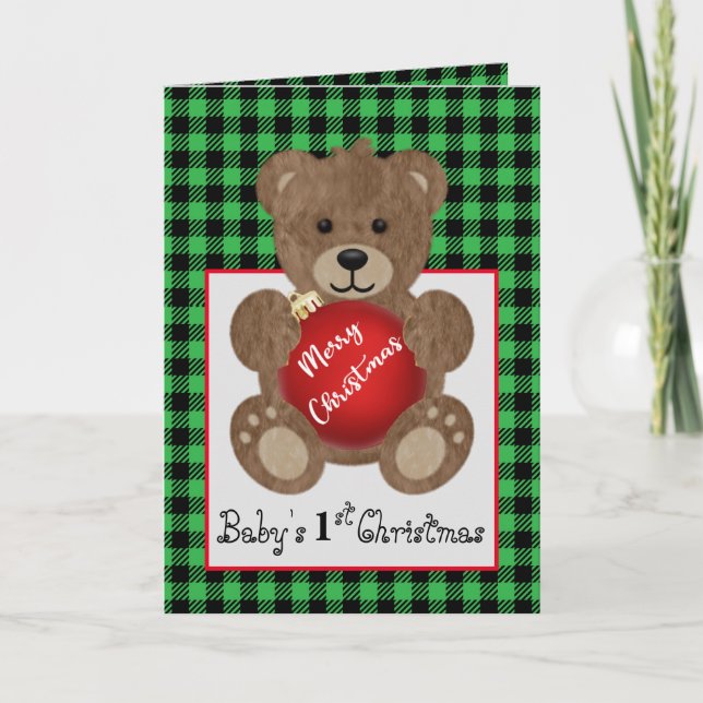 Oso De Teddy Con Tarjeta De Saludo Doble Ornamente (Anverso)