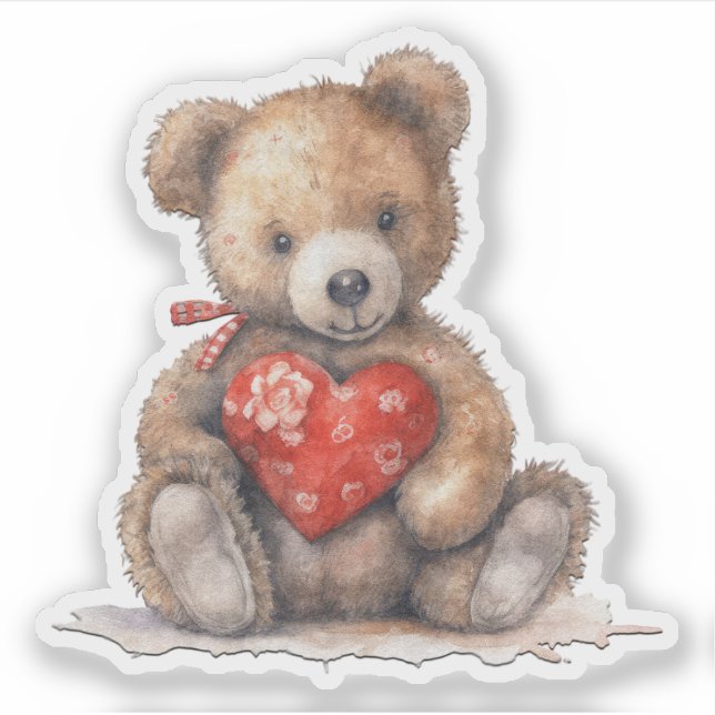 Oso de Teddy con un Pegatina de San Valentín (Anverso)