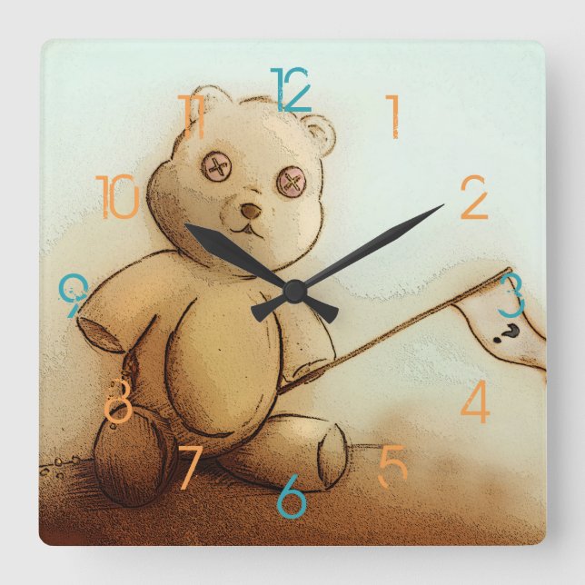 Oso De Teddy Marrón Vintage, Reloj Cuadrado (Anverso)