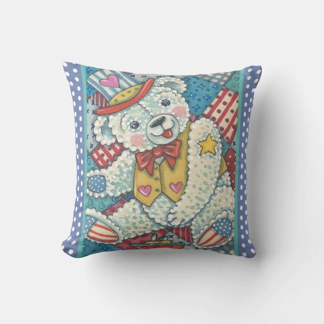 OSO DE TEDIA PATRIOTA Y COJÍN DECORATIVO CALIENTE (Anverso)