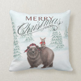 Oso del arbolado y almohada de las Felices Navidad
