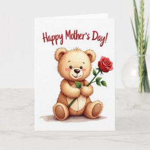 Oso del Día de la Madre Rosa Tarjeta