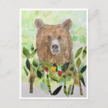 Oso dormilón en las hojas - Tarjeta postal de acua
