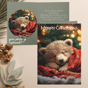 Oso Durmiente Acogedor Navidad con Foto Personal