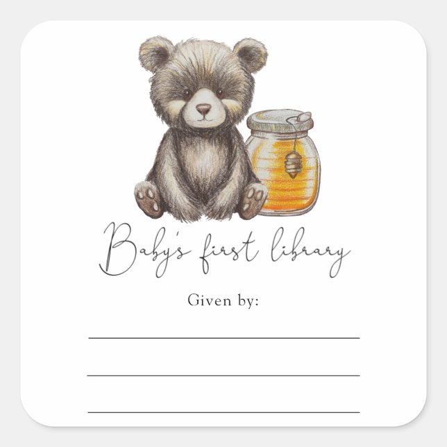 Oso - Etiqueta para libros de baby shower, libros  (Anverso)