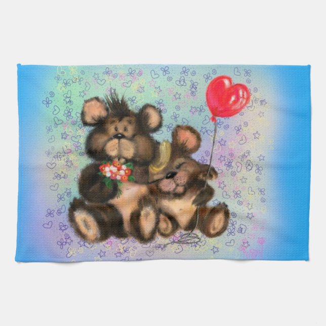 Oso familiar con toalla de cocina en globo (Horizontal)