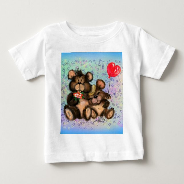 Oso familiar con una camiseta bebé con globo cardí (Anverso)