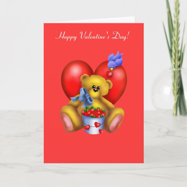 Oso feliz 1 del corazón de las tarjetas del día de (Anverso)
