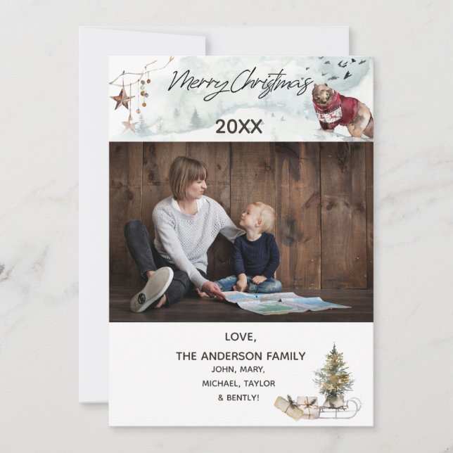 Oso forestal de Woodland con foto Feliz Navidad (Anverso)