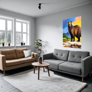 Oso grande en el bosque Poster de arte de IA