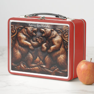 Oso Grizzly de Cuero Tallado en Fierce Movimiento