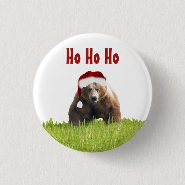 Oso grizzly del botón w/Christmas (Anverso)