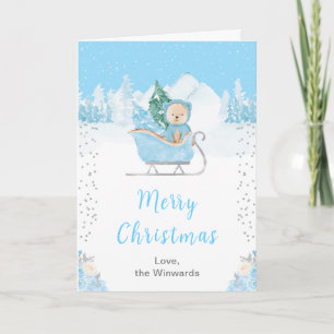 Oso Invernal Trineo Azul Feliz Navidad