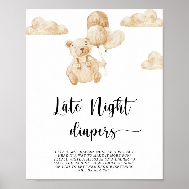 Oso \ Juego de pañales de noche  Póster (Frente)