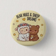 Oso Kawaii y oveja amigos mejores Pin Botón lindo