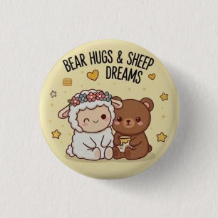 Oso Kawaii y oveja amigos mejores Pin Botón lindo