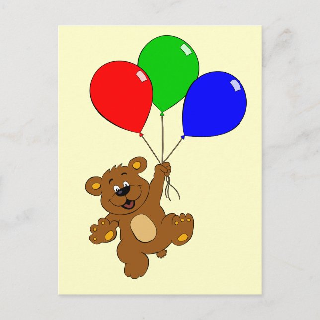 Oso lindo con globos personalizados niños postal (Anverso)