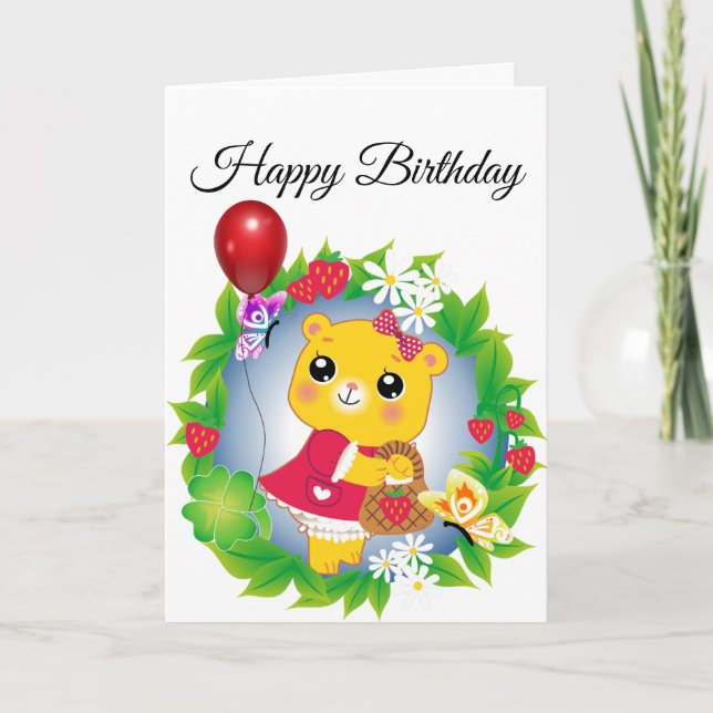 Oso lindo con tarjeta de cumpleaños con globo (Anverso)