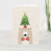 Oso lindo de Navidad con árbol de Navidad en la ca