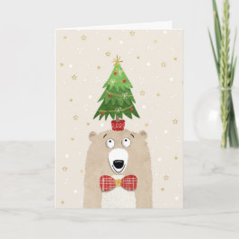 Oso lindo de Navidad con árbol de Navidad en la ca