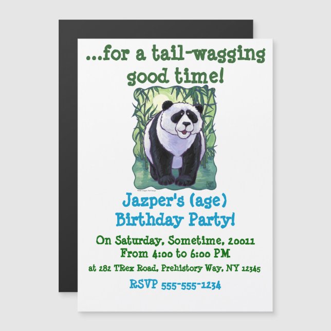Oso lindo de panda en la invitación a la fiesta de (Anverso/Reverso)