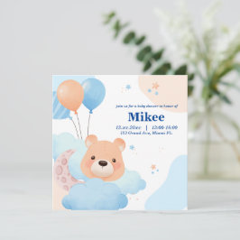 Oso lindo en la tarjeta de invitación Baby Shower 