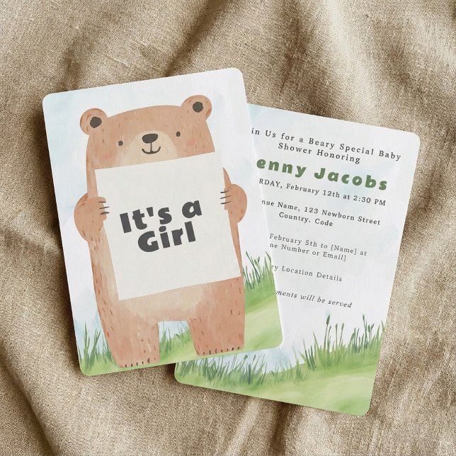 Oso lindo Es una invitación de un oso chica de Bab (Cute bear It’s a girl Baby Shower bear Invitation.)