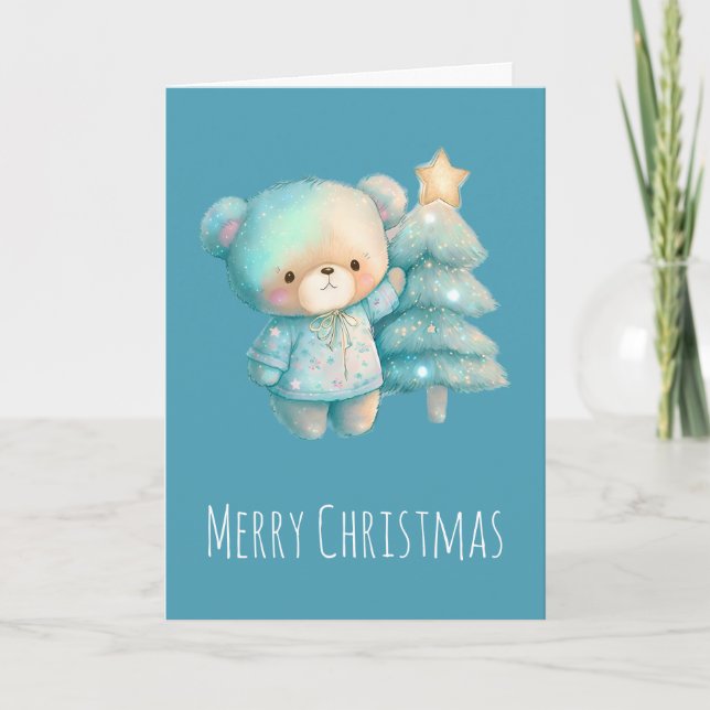 Oso lindo y árbol de Navidad (Anverso)