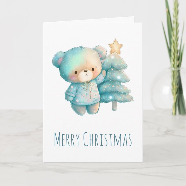 Oso lindo y árbol de Navidad (Anverso)