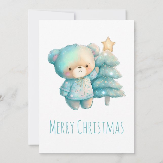 Oso lindo y árbol de Navidad (Anverso)