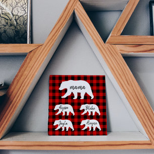 Oso Mamá Rojo Moderno a Cuadros Y Blanco