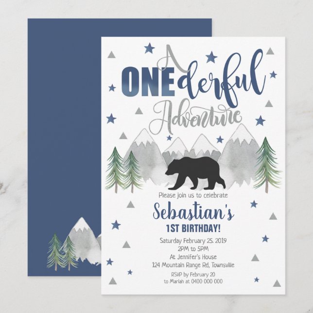 Oso Maravillosa Aventura Invitación de cumpleaños  (Anverso / Reverso)