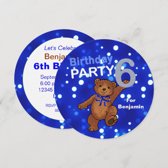 Oso marrón bailarín 6ª invitación a fiesta de cump (Anverso / Reverso)