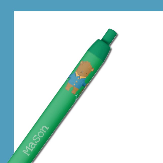 Oso marrón con la pluma Kid para pesca (Fishing brown bear kid pen close up . 
Disclaimer : the ink is NOT green .)