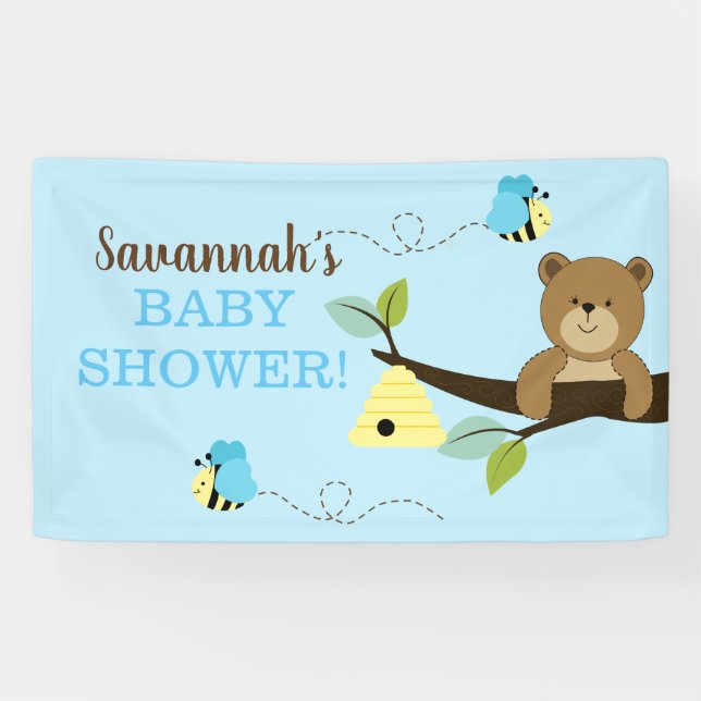 Oso marrón con pancarta de Personalizado de abejas (Horizontal)
