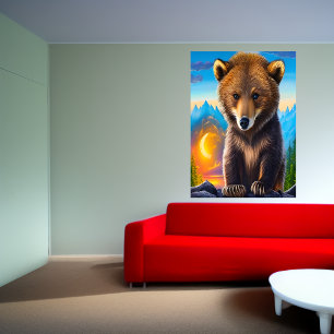 Oso marrón en el bosque   Poster de arte de IA