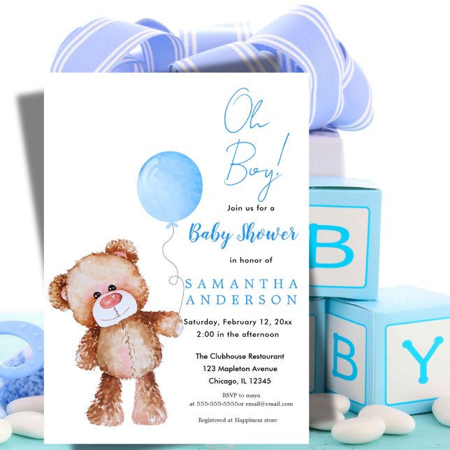 Oso minimalista: "¡Oh, chico!" Invitación de Baby  (Subido por el creador)
