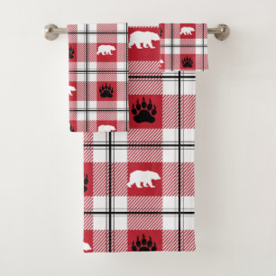 Oso moderno y pálido rojo negro y fieltro blanco